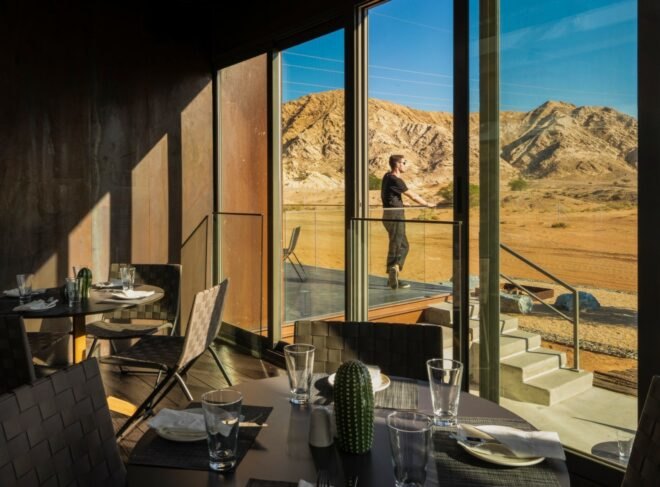 dining area with glass walls