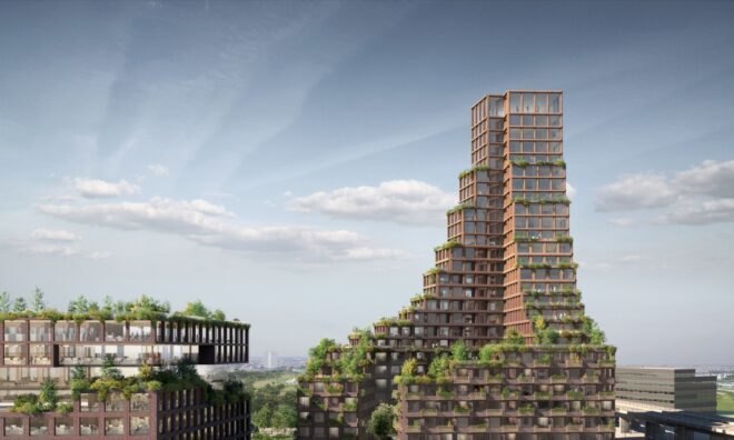 rendering of terraced apartment building
