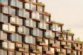 close-up of staggered roof terraces covered in plants