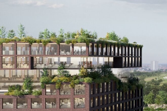rendering of roofs covered in plants