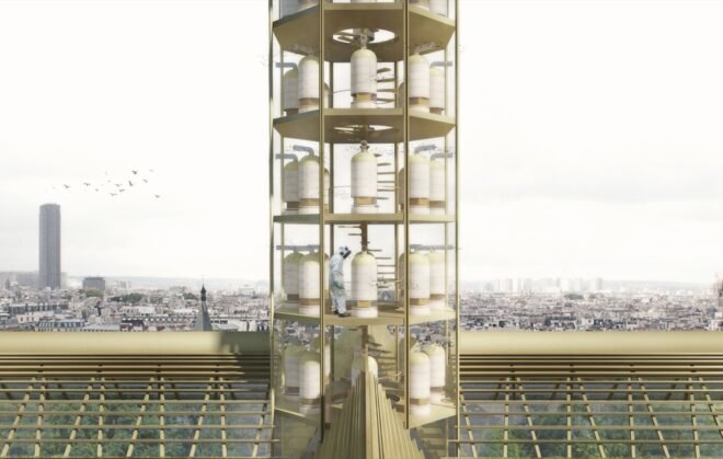 rendering of apiary in shape of a spire