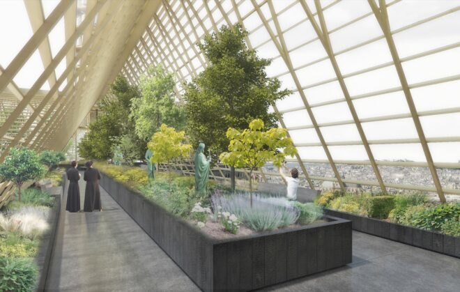 rendering of plants inside a greenhouse