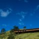 elongated home with large wooden deck surrounded by greenery