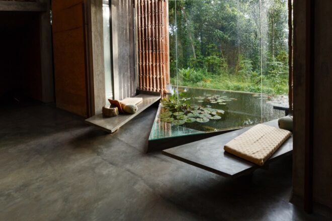 room with indoor pond
