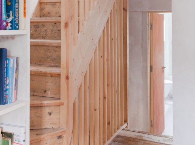 natural wood staircase