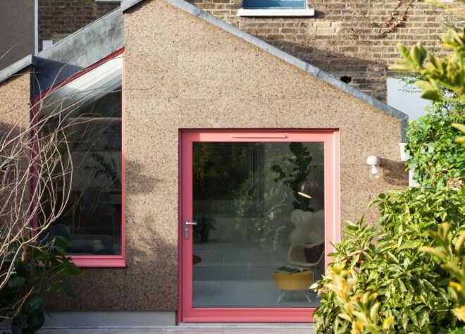 home extension clad in cork