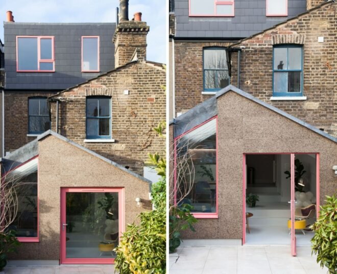 home extension clad in cork