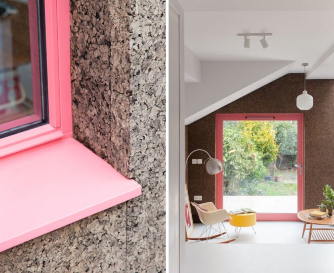 home extension clad in cork