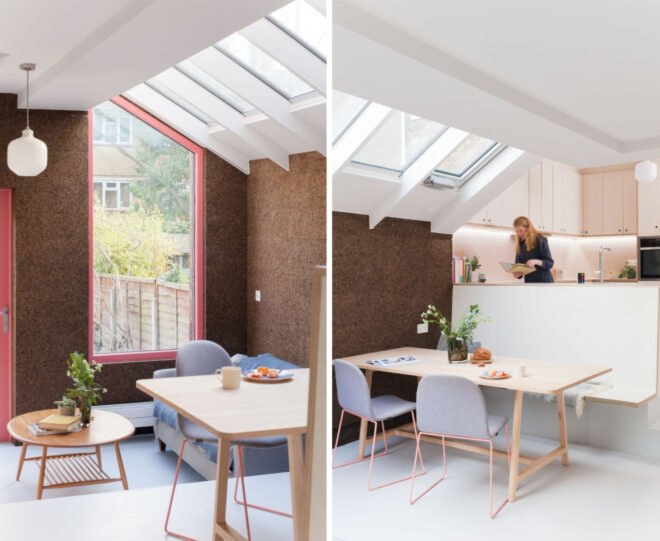 interior living space of cork-clad structure