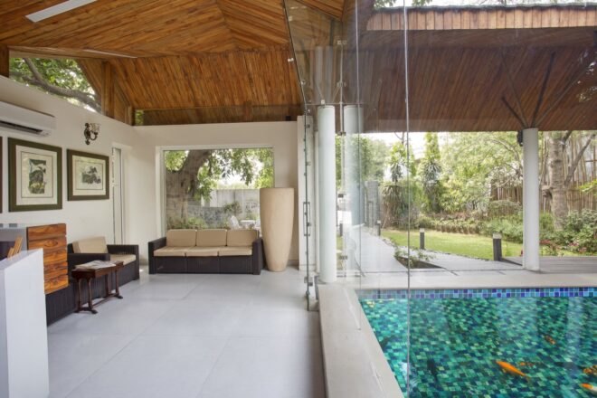 fish pond near waiting room