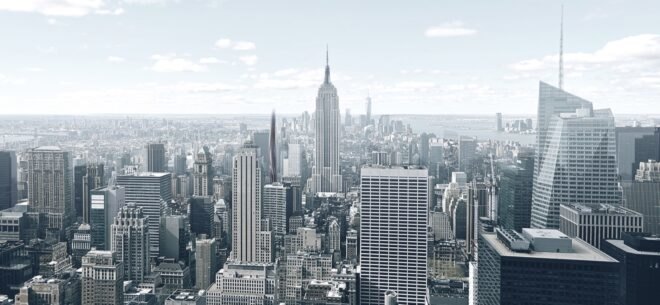 rendering of NYC skyline with skyscrapers