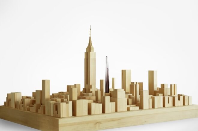 3D model of smaller skyscraper next to Empire State Building