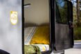 bed inside a teardrop trailer