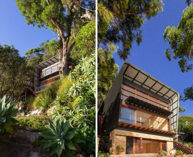 aluminum home with glass front wall