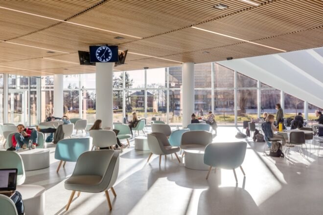 room with several chairs and tables