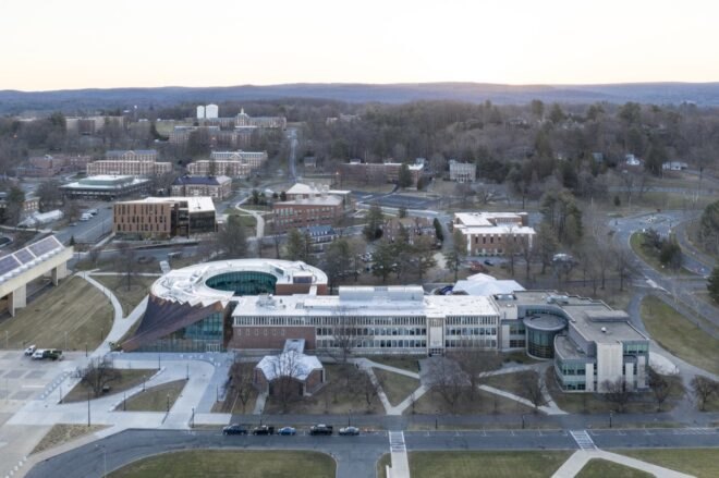 aerial view of a college campus