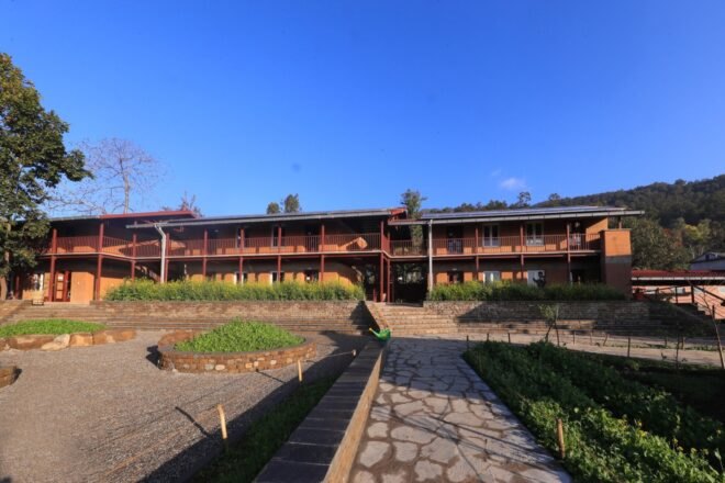 courtyards outside rammed earth school buildings