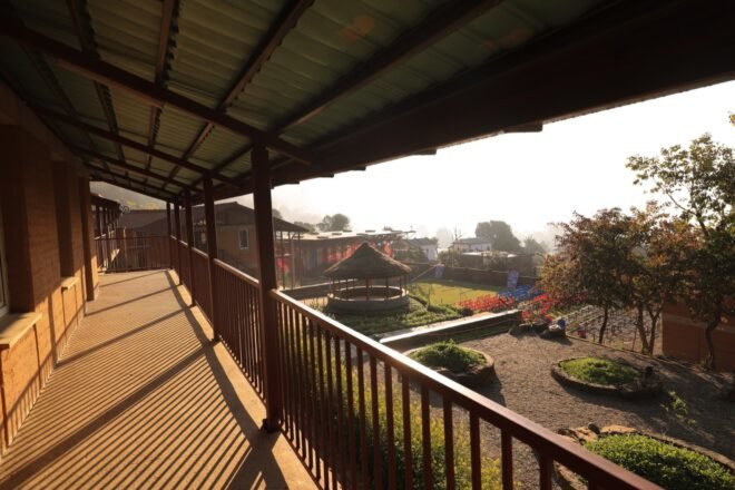 views of courtyards from upper level balcony