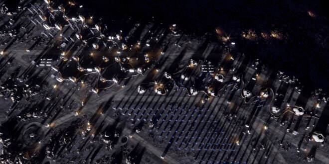 aerial view of buildings on the moon