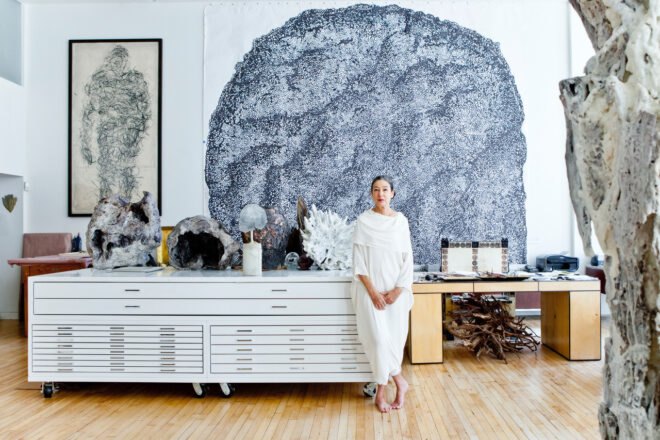 Michele Oka Doner in a bright art studio space