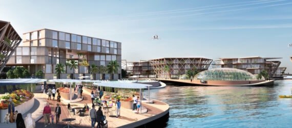 rendering of floating buildings