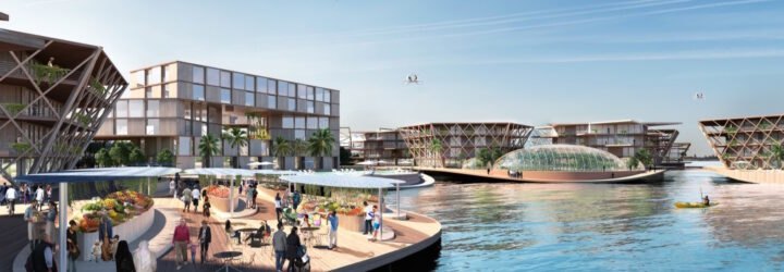 rendering of floating buildings