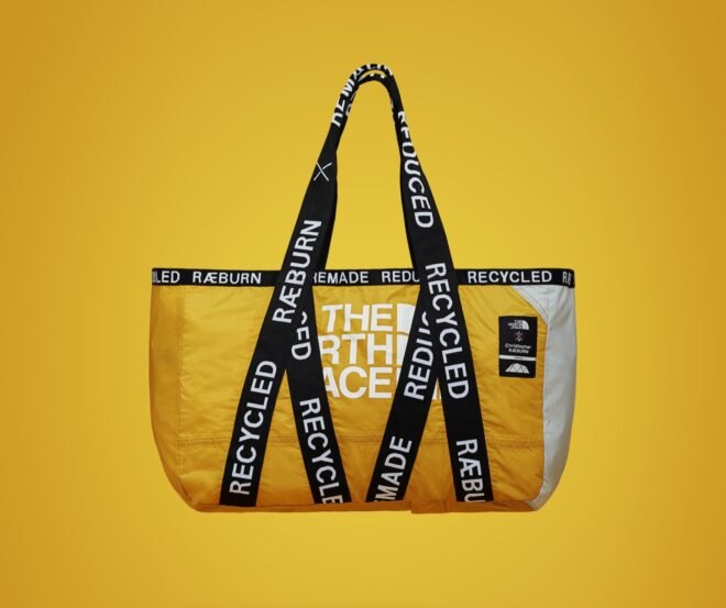 yellow tote bag with black straps