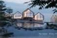 rendering of wood cabins with glass walls