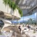 rendering of people sitting at tables in room with glass walls
