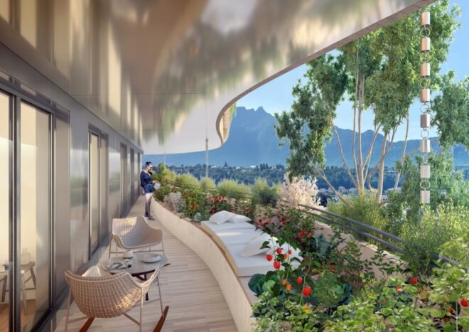 rendering of balcony filled with plants