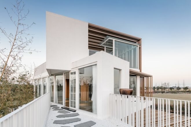 walkway leading to sliding glass doors