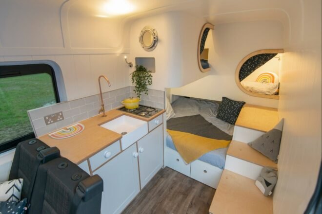 compact living space inside camper van