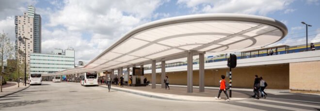 bus station with curved awning