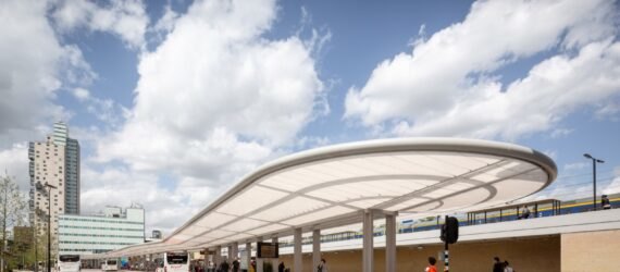 bus station with curved awning