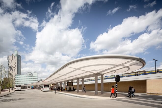 bus station with curved awning