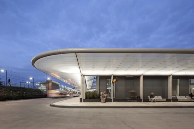 bus station with curved awning