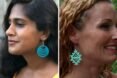 profile of two women with colorful pendant earrings