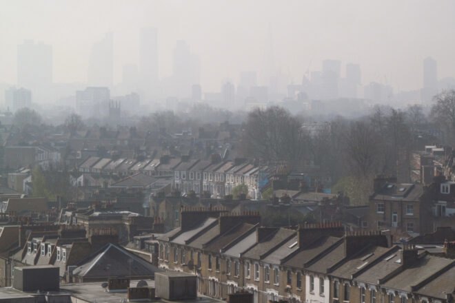 smog hanging over London skyline