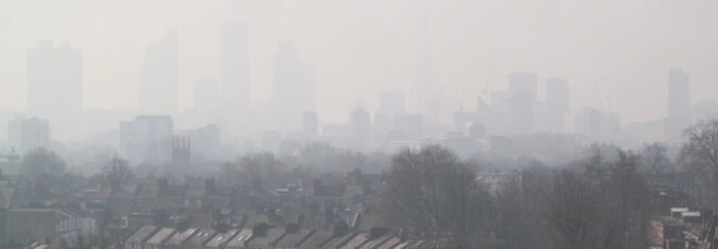 smog hanging over London skyline