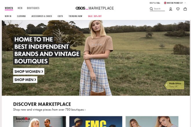 ASOS marketplace website homepage
