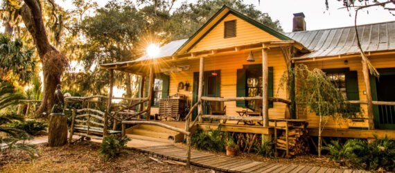 yellow hunting lodge on Little St. Simons Island