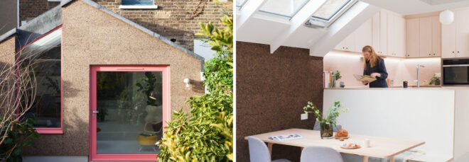 home extension clad in cork