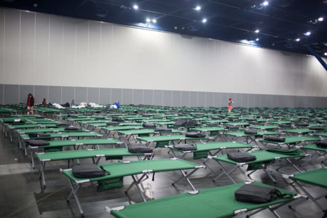 room full of green cots