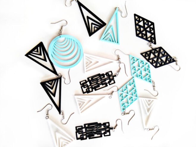 collection of geometric pendant earrings