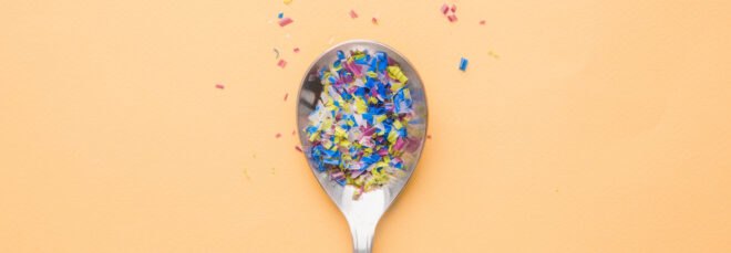 Tiny plastic bits on a spoon