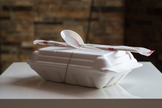 plastic foam container on a table