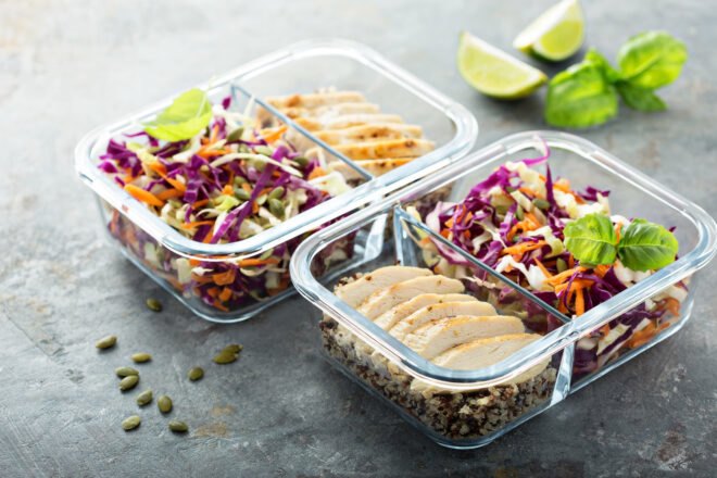 ready to-go meals in glass containers