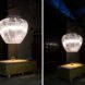 semi-translucent lamp above wood table