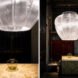 semi-translucent lamp above wood table