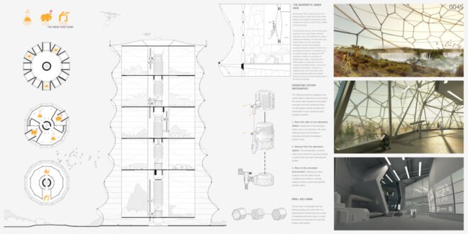 diagram of high-rise with conservation center inside